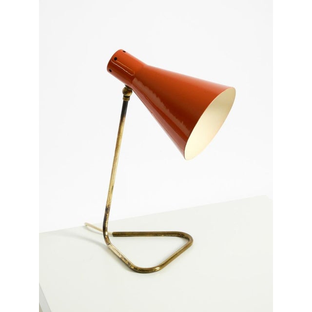 Large Mid-Century Modern Brass Table Lamp with Brick-Red Shade, 1950s For Sale - Image 10 of 18
