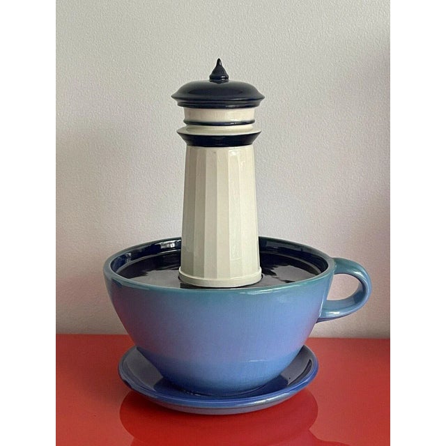 Ceramic 1994 Surrealist Studio Art Pottery Sculpture Lighthouse in a Coffee Cup For Sale - Image 7 of 7
