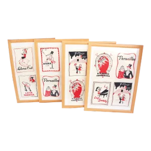 1930/1940s Linen Night Club Bar Napkins Framed - Set of 4