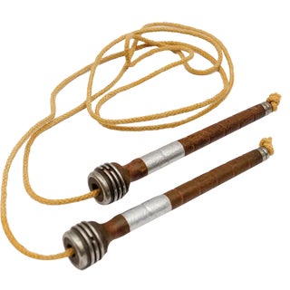 Art Deco Handmade Jumping Rope in Wood, Jute Cord and Aluminium, 1930s For Sale