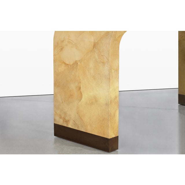 Italian Goatskin Parchment “Waterfall” Console Table Attributed to Aldo Tura For Sale - Image 9 of 13