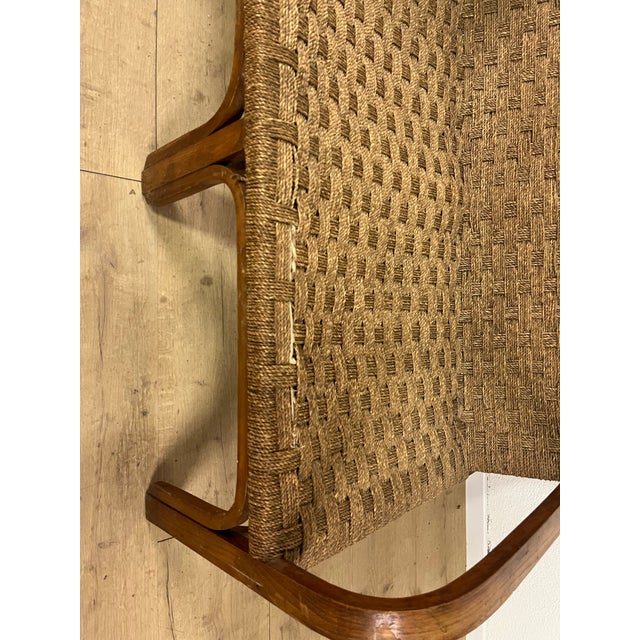 Wood Curved Wood and Woven Rope Sofa Bench by Augusto Romano, 1940s For Sale - Image 7 of 9