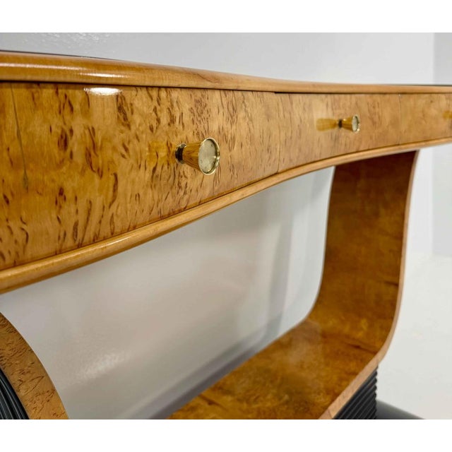 Italian Art Deco Console in Birch Burl and Black Lacquer by Osvaldo Borsani, 1940s For Sale - Image 9 of 13