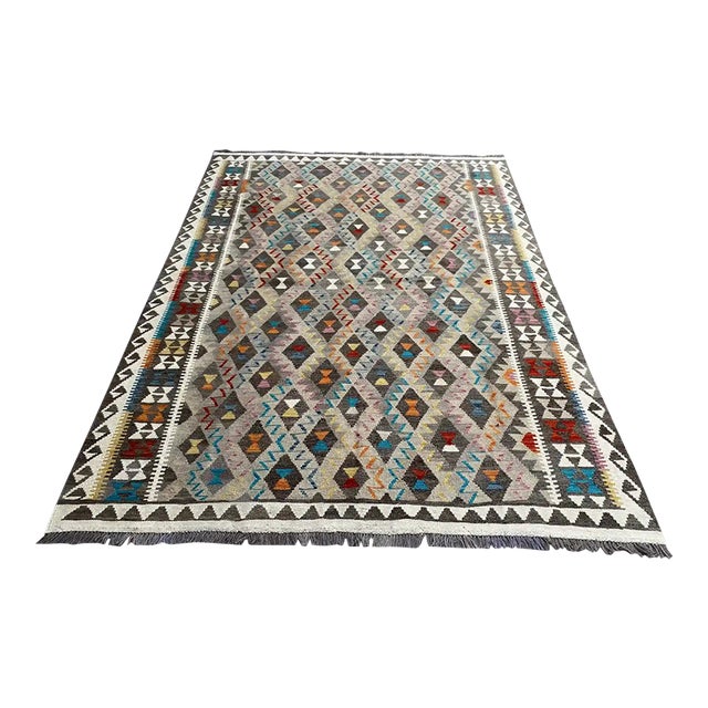 Handwoven Contemporary Kilim Rug - Geometric Tribal Pattern, 6.8' X 9.2' For Sale