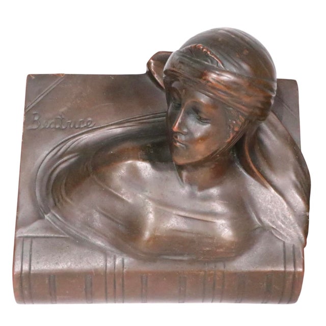 1930s Pr. Bronze Finish Clad Dante and Beatrice Bookends by Jennings Brothers C. 1930's For Sale - Image 5 of 12