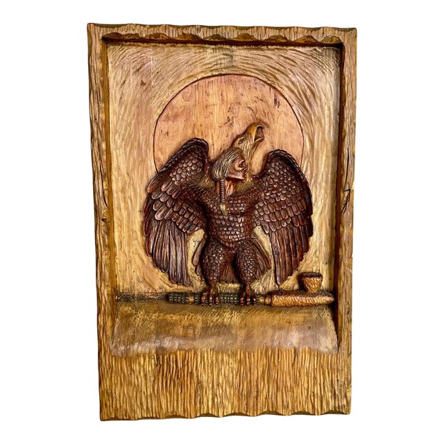North American Indian Eagle Wood Carving Eagle by Wilfred Swampy For Sale