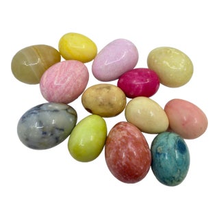 Vintage Alabaster Hand Carved Eggs Made in Italy - Set of 13 For Sale