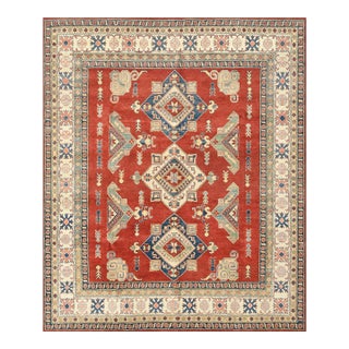 Kazak Rug 8'6'' X 9'11'' Red Wool Tribal Hand-Knotted Oriental Carpet For Sale