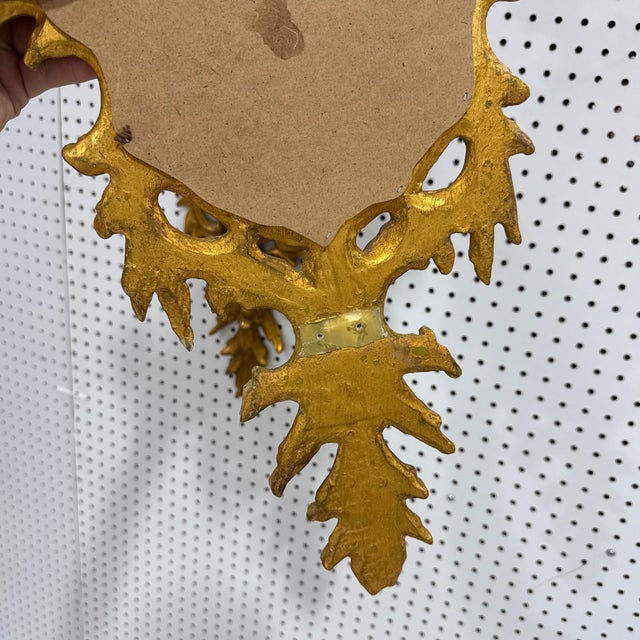 Pair Vintage Mid Century Italian Florentine Gold Gilt Wall Mirrors Sconce Style For Sale - Image 11 of 12