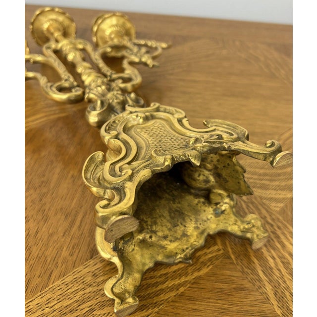 Vintage French Brass Ornate Candleholders, Set of 2 For Sale - Image 11 of 13