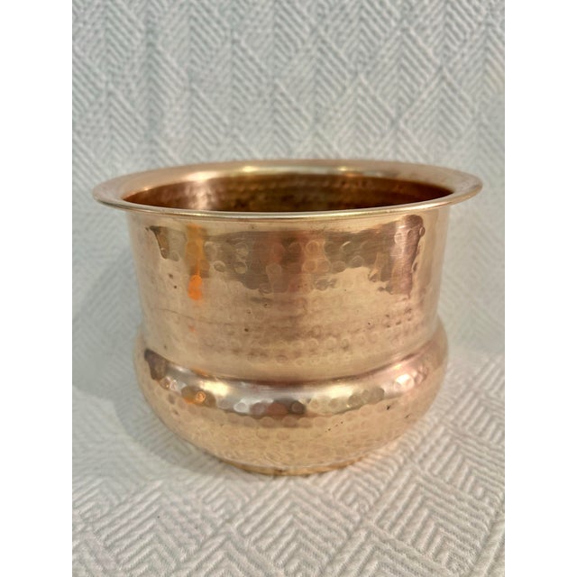 Brass Vintage Hammered Brass Pot Bellied Cache Pot or Planter For Sale - Image 8 of 8