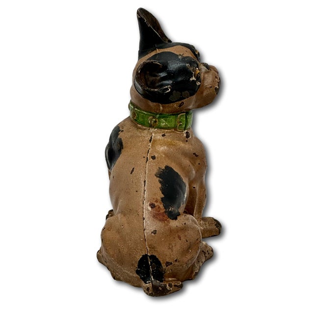Vintage 1930s Hubley Manufacturing Co. Cast Iron French Bulldog Doorstop Unusual Green Collar For Sale - Image 9 of 18