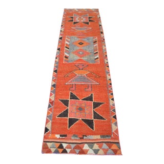 3x10 Ft Vintage Hand-Knotted Tribal Hallway Decor Ancient Alien Motif Rug for Hallway Kitchen Decor Turkish Rug Runner For Sale
