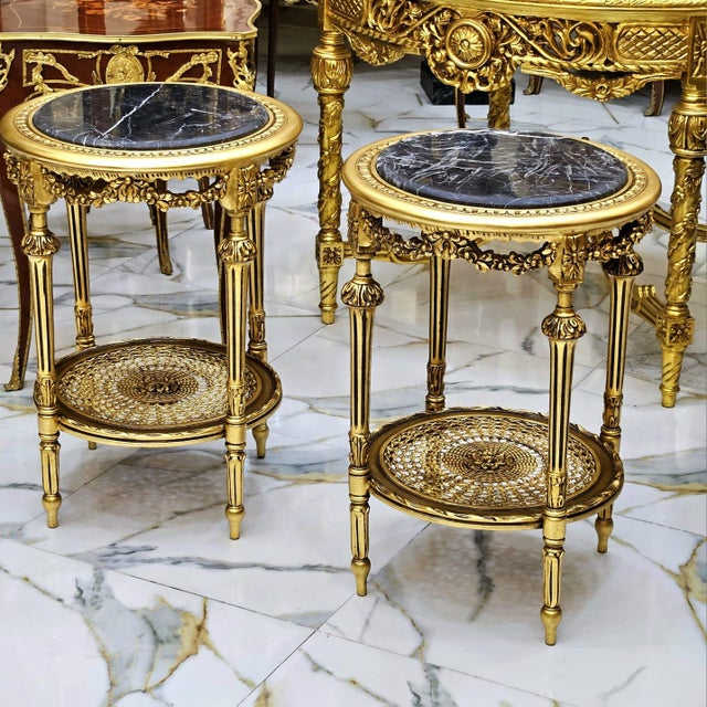 French Elegant French Louis XV Side Table Set of 2 With Floral Marquetry & Gilt Details For Sale - Image 3 of 5