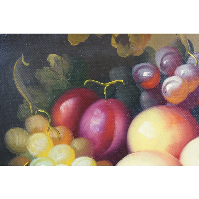 Late 20th Century Timeless Treasures M. Francis Still Life Grape Peach Plum Fruit Oil Painting 18" For Sale - Image 11 of 13