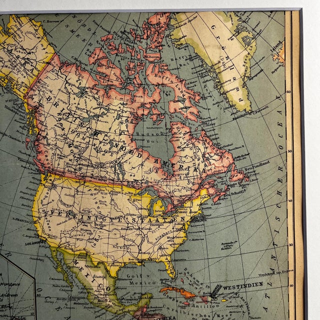 Illustration 1930 German Map of North and Central America Matted Print For Sale - Image 3 of 4