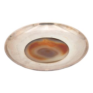 Silver Plate-Shaped Ring Dish with Agate For Sale