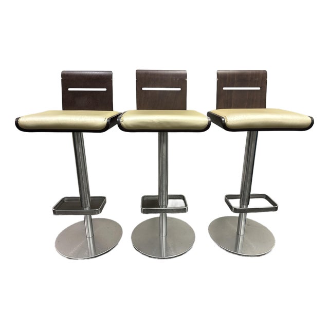 Set of 3 MCM Allermuir "Scoop" Swivel Bar Stools Authentic Made in Uk For Sale