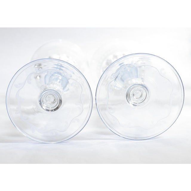 Pair of Salviati Engraved Venetian / Murano Glass Wine Goblets or Stems For Sale - Image 13 of 13