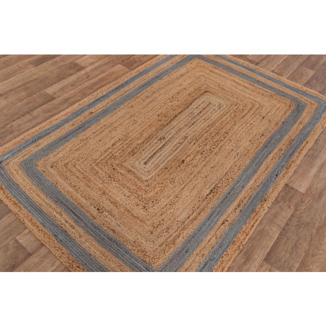 Not Yet Made - Made To Order 4'x6' Grey Border Rectangle Jute Handmade Rug For Sale - Image 5 of 9