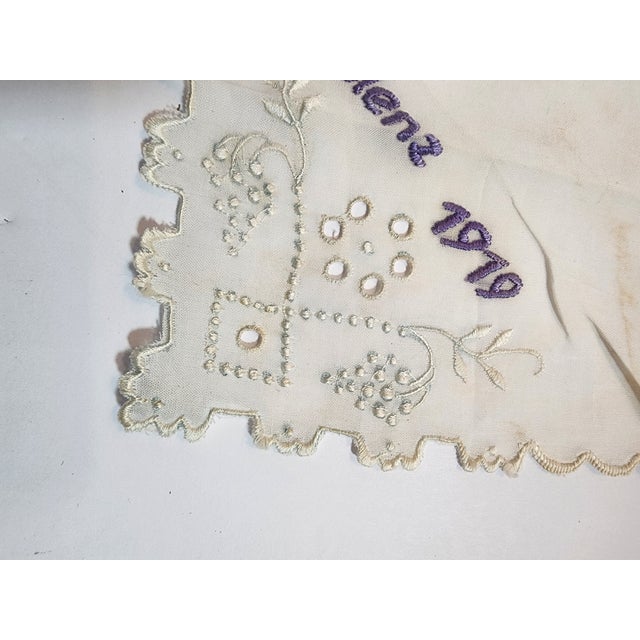 Cream Set of 3 French Antique Handkerchiefs From Ww1 For Sale - Image 8 of 16