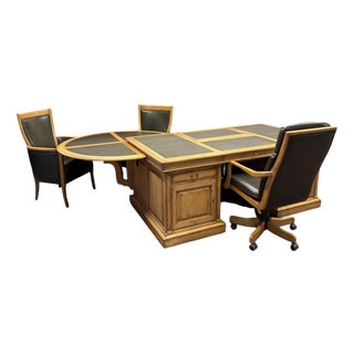 English Desk Set with Conference Table, Set of 4 For Sale
