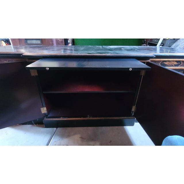 Vintage hand-painted chinoiserie breakfront by Trouvailles Furniture-a high end importer of antique reproduction furniture...