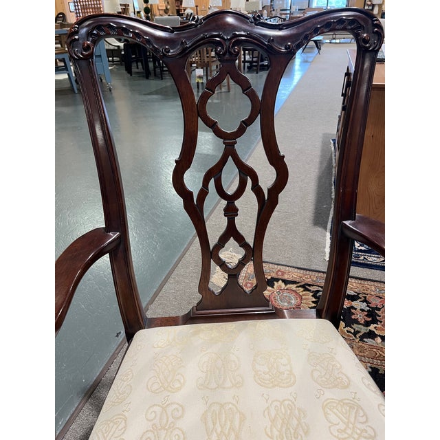 Late 20th Century Henkel Harris Three-Leg Double Pedestal Dining Table Set With 8 Chairs For Sale - Image 11 of 12