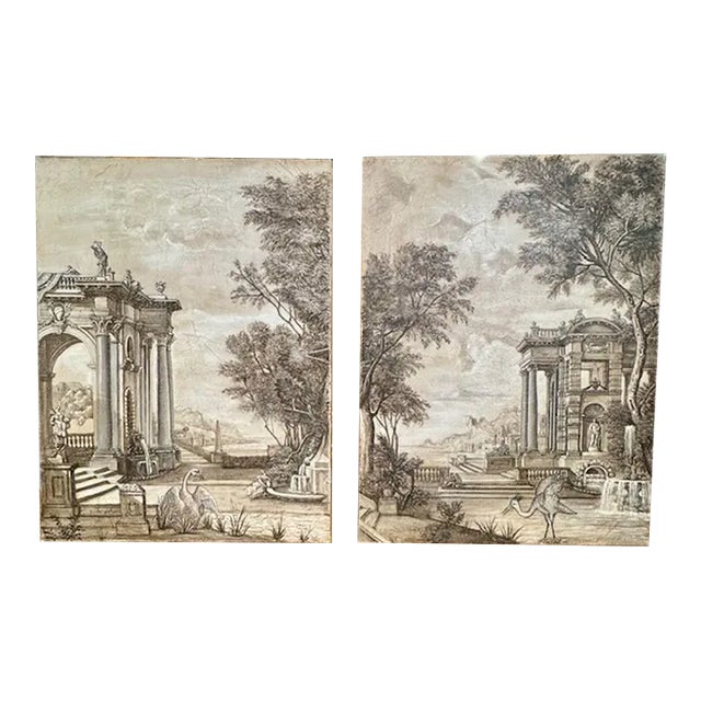 Pair of 19th Century Italian Black and White Oil Painting For Sale