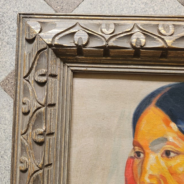 Portrait of an Native American Oil on Canvas Painting For Sale - Image 4 of 4