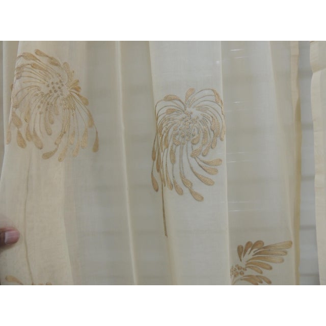 Vintage Sheer Embroidered Ecru Color Curtain Panels, Suzani Style - A Pair For Sale - Image 4 of 7