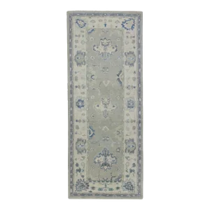 Early 21st Century Green Handwoven Turkish Oushak Runner 3'10" X 9'7"