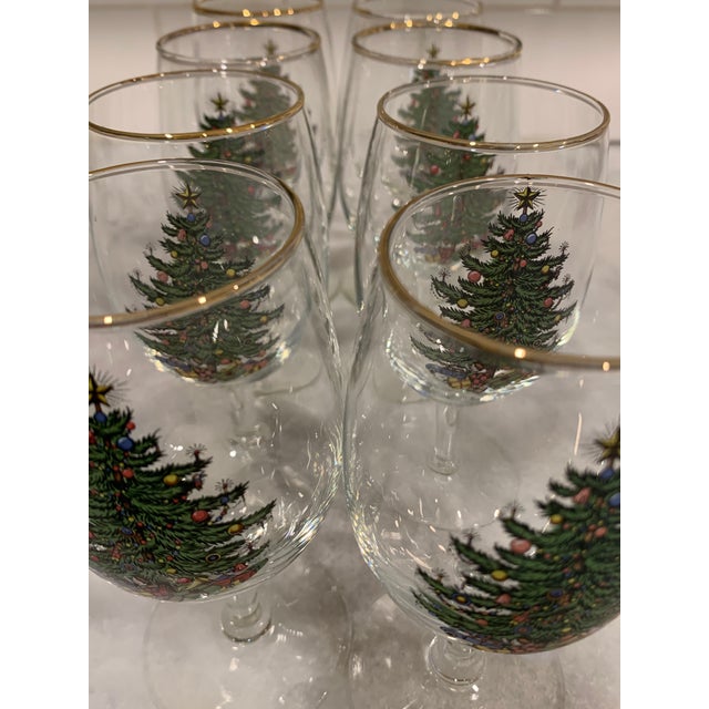 Spode Christmas Tree Wine Glasses With Gold Rim, Set of 8 For Sale - Image 9 of 11