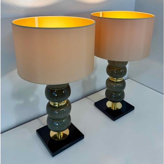 Art Deco Italian Grey Murano Glass Table Lamps, 2000s, Set of 2 For Sale - Image 4 of 15