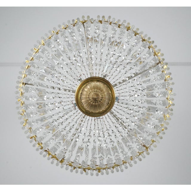 Mid 20th Century Restored Empire Crystal Basket Semi Flush Mount For Sale - Image 9 of 11