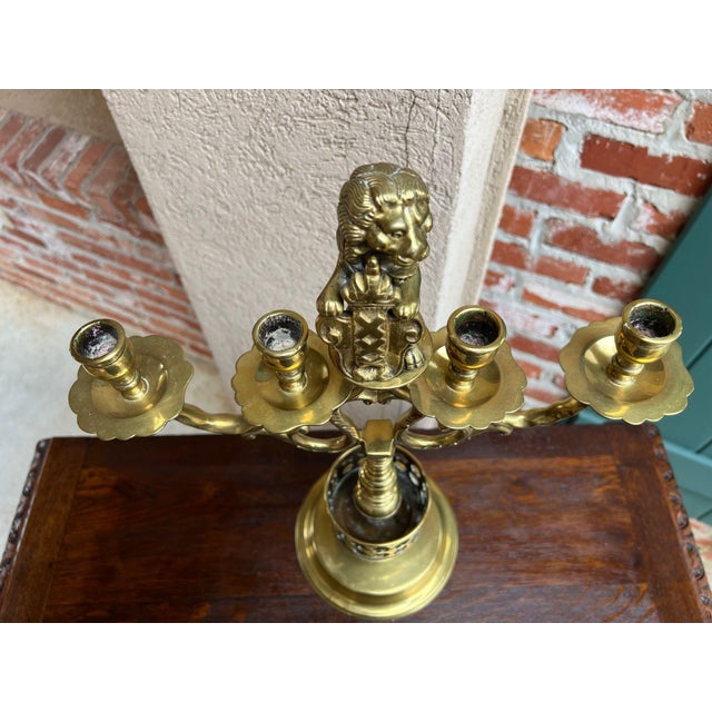 Antique French Brass Candelabra Baroque Revival Lion Sculptural Large C1890 For Sale In Dallas - Image 6 of 18