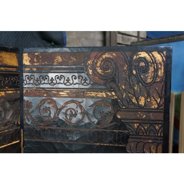 Black Vintage Chinoiserie Black Lacquer 8 Panel Folding Screen Room Divider 144" For Sale - Image 8 of 18