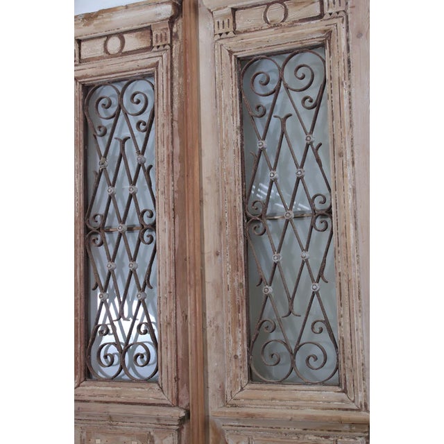 Rustic European Late 19th Century Double French Doors With Metal/Glass - A Pair For Sale - Image 3 of 4