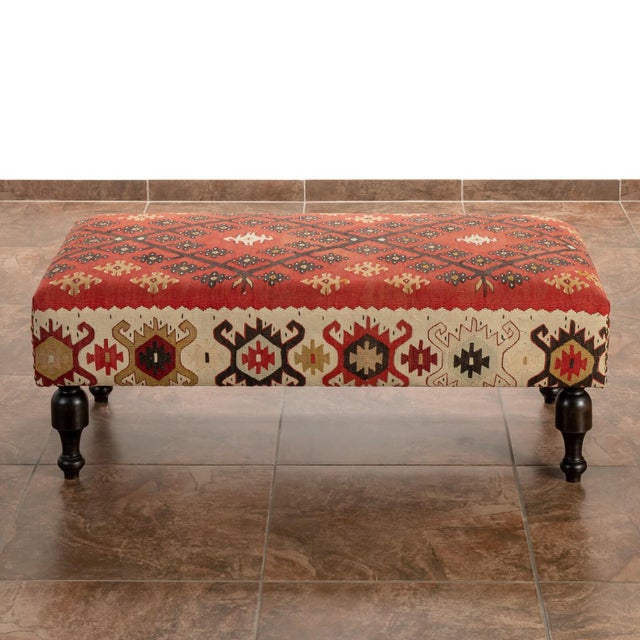 Red Mid-Century Nomadic Kilim Footstool For Sale - Image 8 of 9