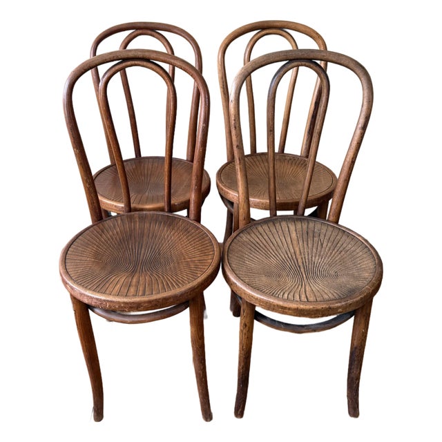 Antique Thonet Style Bentwood Cafe Bistro Chairs, Set of Four For Sale