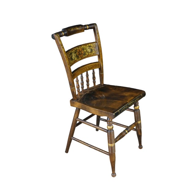 American 6 Vintage Nichols & Stone Co. Maple Hitchcock Style Stenciled Dining Chairs For Sale - Image 3 of 18