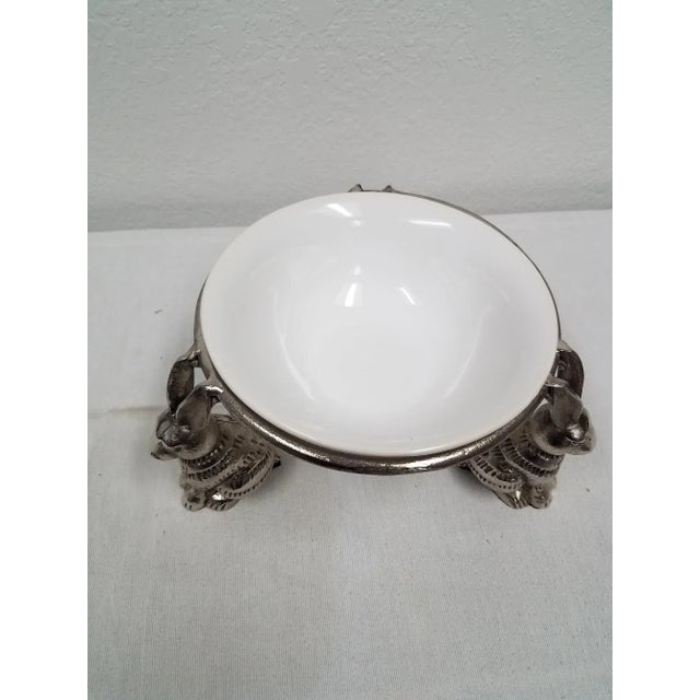 Contemporary Ceramic Serving Bowl With Three Bunnies Stand For Sale - Image 3 of 13