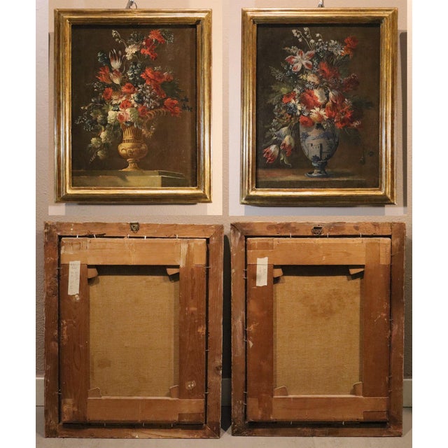 Francesco Lavagna, Pair of Still Lifes of Flowers Blackboard, 1720, Oil on Canvas For Sale - Image 14 of 16