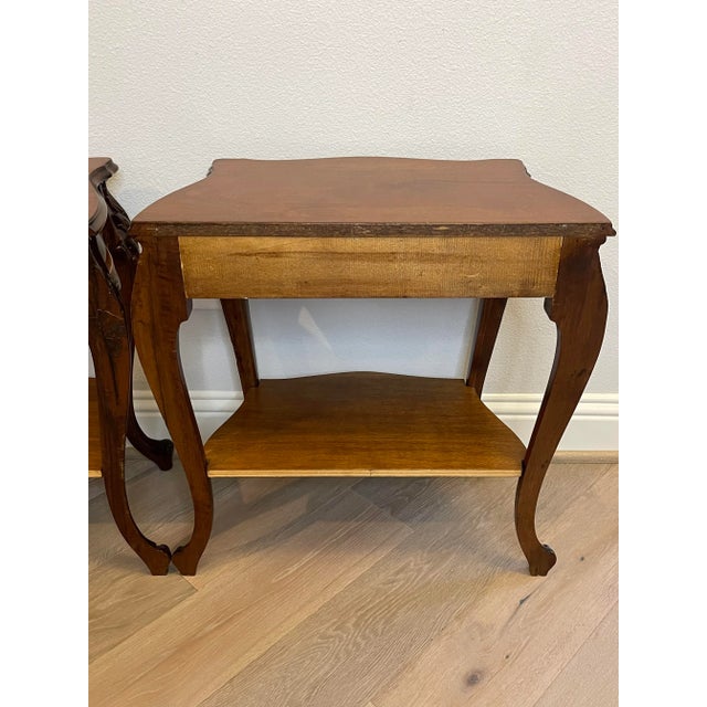 Vintage Provincial Rococo Style Carved Walnut Nightstand Table - a Pair For Sale - Image 9 of 12