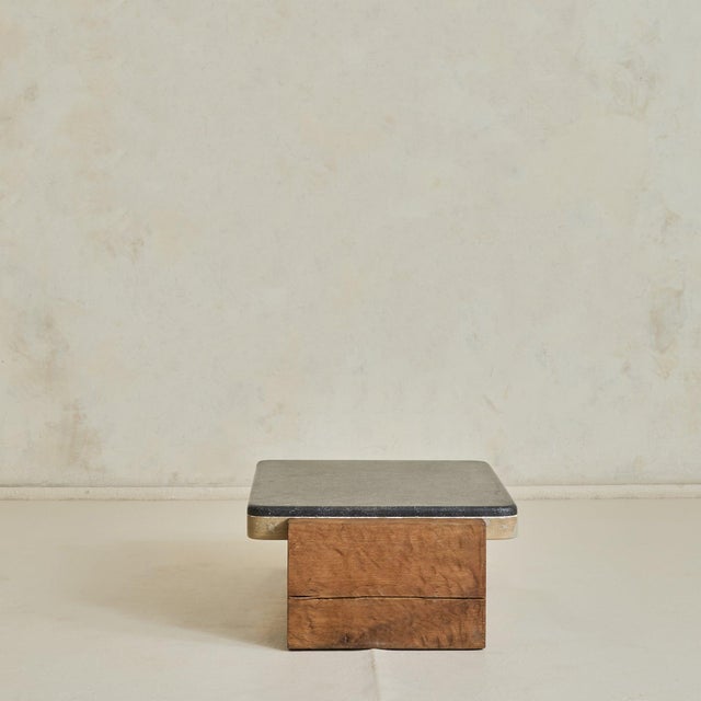 Mid-Century Modern Belgian Slate + Wood Coffee Table, 1970s For Sale - Image 3 of 11
