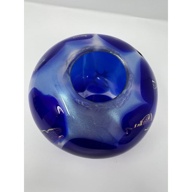 Artist Signed Cobalt Blue Studio Art Glass Sculptural Vase-Late 20th Century For Sale In Seattle - Image 6 of 9