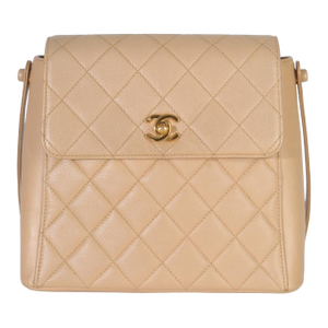 Vintage 24K Beige Quilted Caviar CC Shoulder Handbag