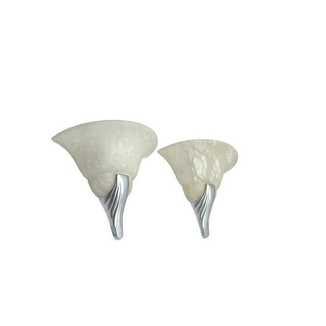 Mid-Century Modern Art Deco Albaster Tulip Shaped Wall Lamps, 1970s, Set of 2 For Sale - Image 3 of 11