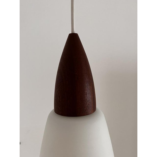 Mid-Century Italian Teak and Milk Glass Pendant, 1960s For Sale - Image 9 of 15