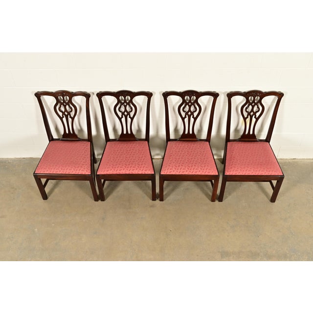 Late 20th Century Stickley Georgian Carved Mahogany Dining Chairs, Set of Four For Sale - Image 5 of 13